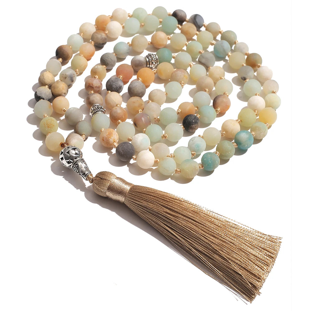 Chapelet 99 Perles en Pierre Naturelle – Teintes Pastel & Pampille Dorée