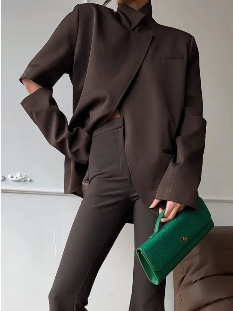 Blazer femme marron coupe ample et structurée