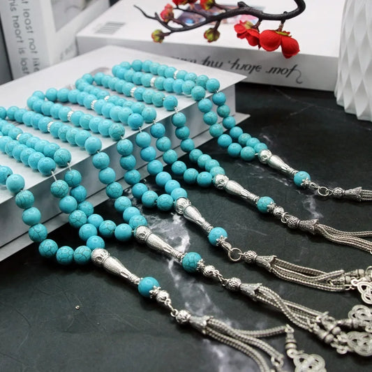 Chapelet Islamique 33 Perles – En Pierre & Finitions Métal Argenté