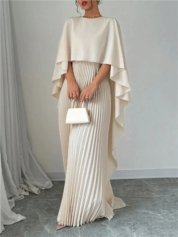 Ensemble 2 Pièces Femme Élégant – Haut Manches Cape & Jupe Plissée