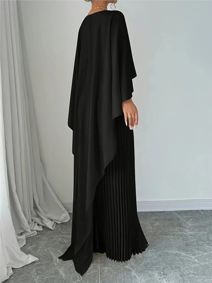 Ensemble 2 Pièces Femme Élégant – Haut Manches Cape & Jupe Plissée