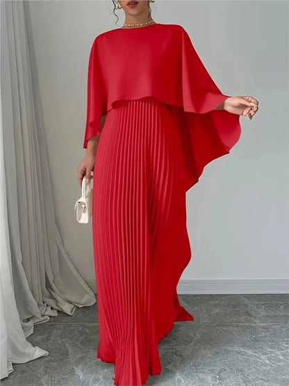 Ensemble 2 Pièces Femme Élégant – Haut Manches Cape & Jupe Plissée