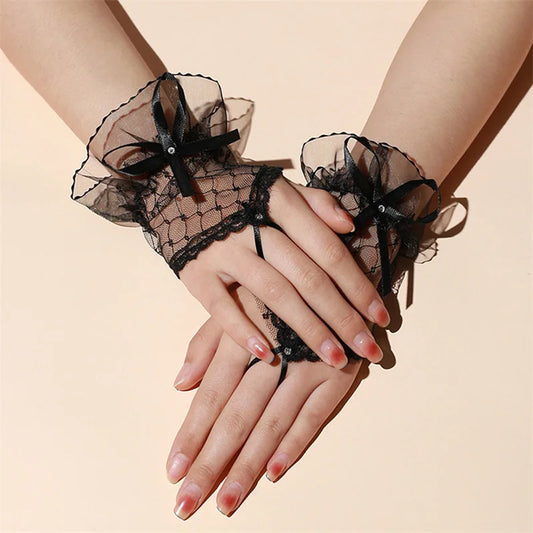 Gants Courts en Tulle avec Nœud – Élégance Romantique