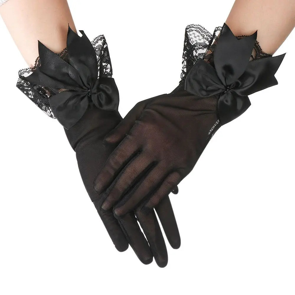 Gants Élégants avec Nœud et Dentelle