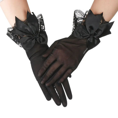 Gants Élégants avec Nœud et Dentelle