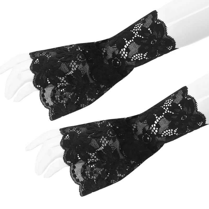 Gants Courts en Dentelle Noire – Volants Élégants & Détails Romantiques