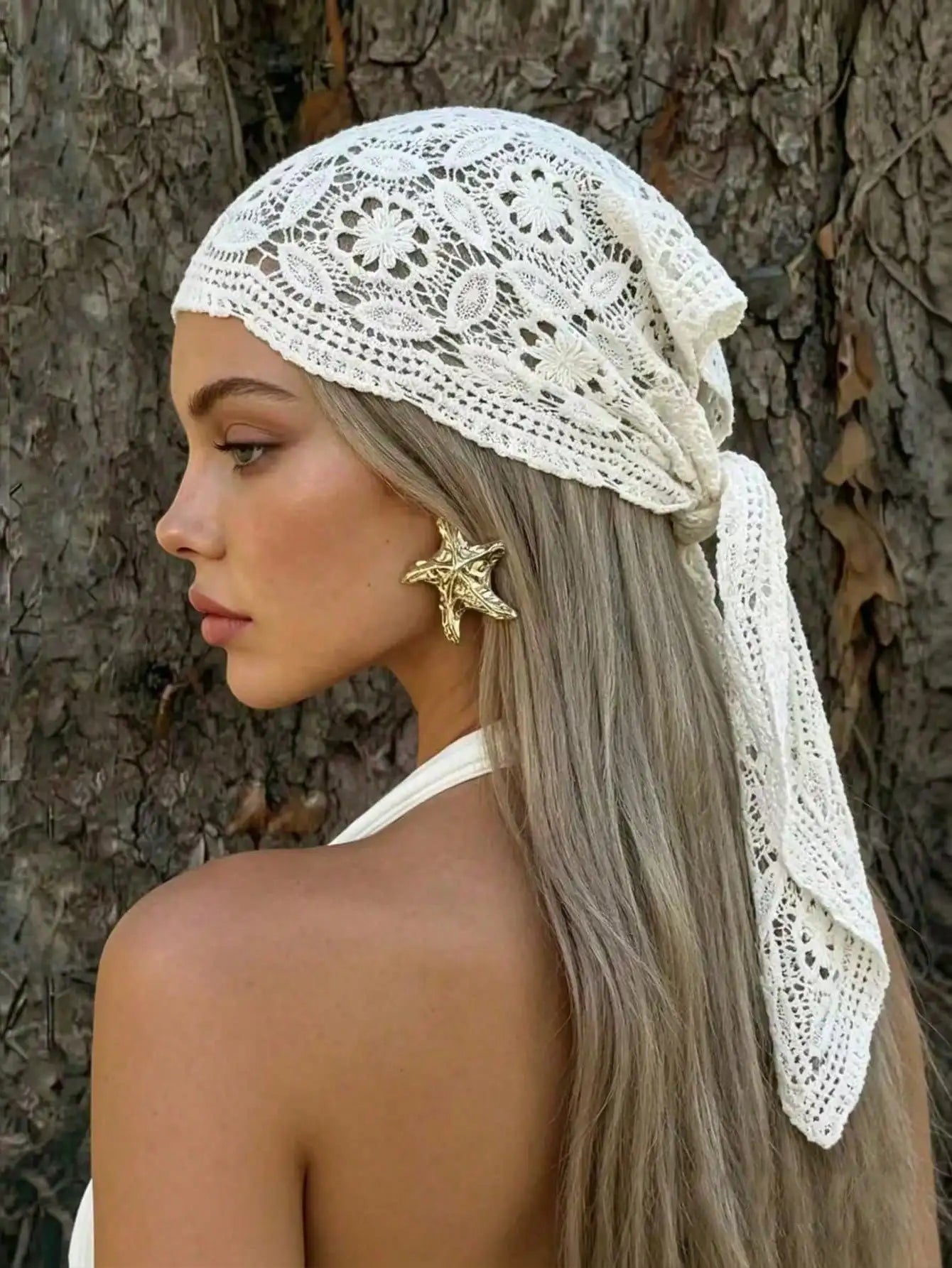 Foulard Bohème Fleuri en Maille et Dentelle au Crochet pour Femme
