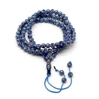 Chapelet Musulman Bleu – Tasbih Élégant aux Motifs Raffinés
