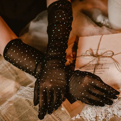 Gants Femme Longs en Tulle à Pois – Élégance Chic & Féminine