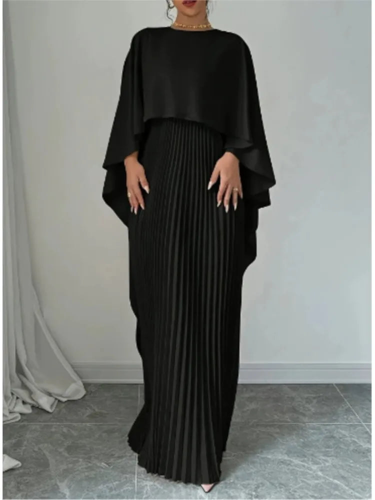 Ensemble 2 Pièces Femme Élégant – Haut Manches Cape & Jupe Plissée