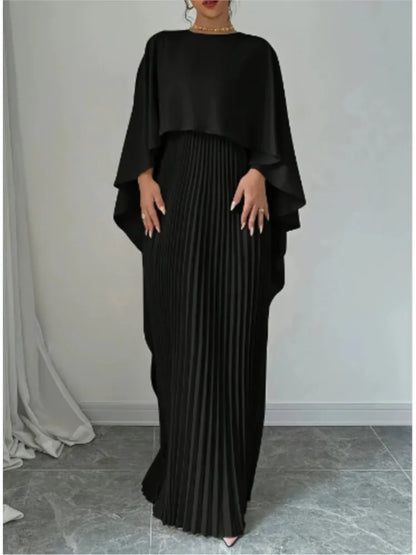 Ensemble 2 Pièces Femme Élégant – Haut Manches Cape & Jupe Plissée