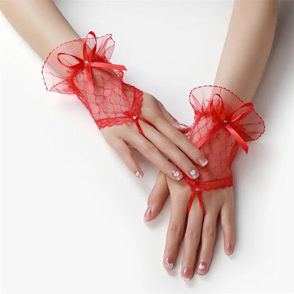 Gants Courts en Tulle avec Nœud – Élégance Romantique