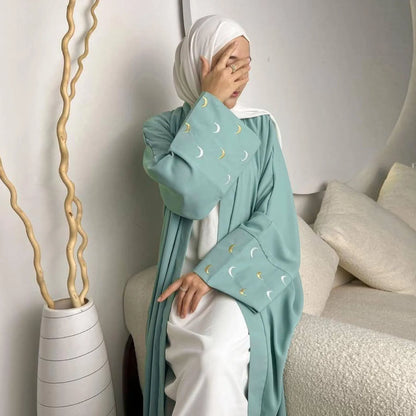 Abaya Femme Kaftan Moon – Élégance Céleste & Broderies Délicates