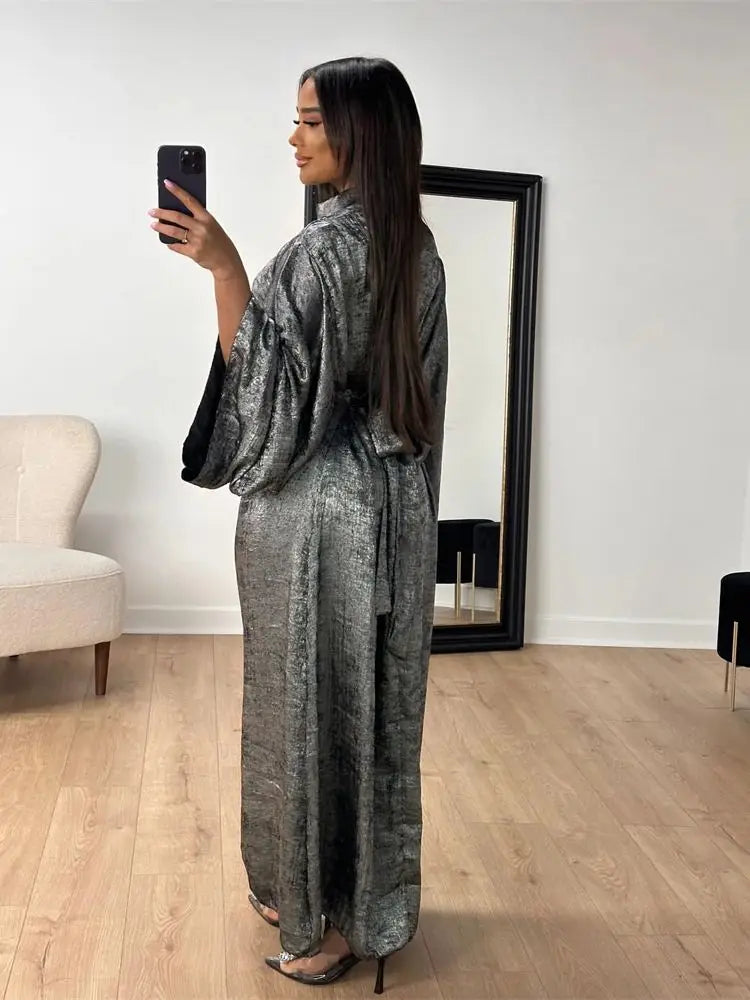Abaya Femme Kaftan Satin Luxe – Fluidité & Brillance Élégante