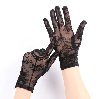 Gants Longs en Dentelle Noire – Élégance Glamour & Motifs Floraux