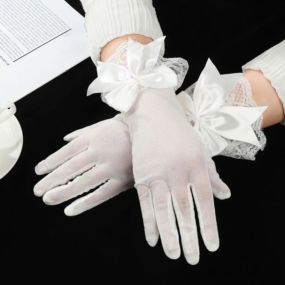 Gants Élégants avec Nœud et Dentelle