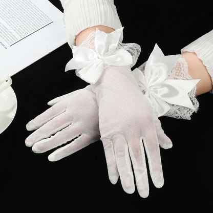 Gants Élégants avec Nœud et Dentelle