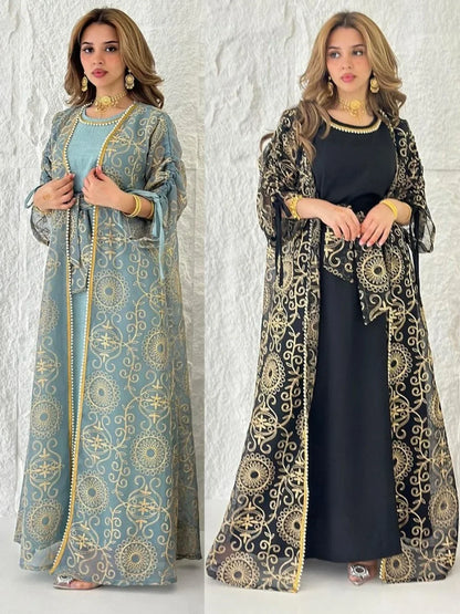 Abaya Femme 2 Pièces Royale – Cardigan Brodé & Robe Élégante