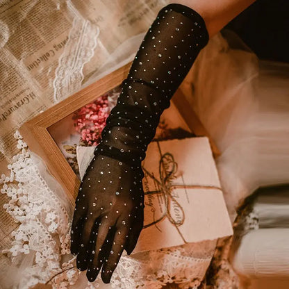 Gants Femme Longs en Tulle à Pois – Élégance Chic & Féminine