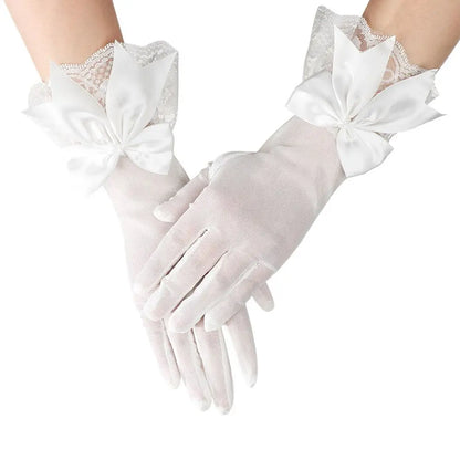 Gants Élégants avec Nœud et Dentelle