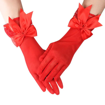 Gants Élégants avec Nœud et Dentelle