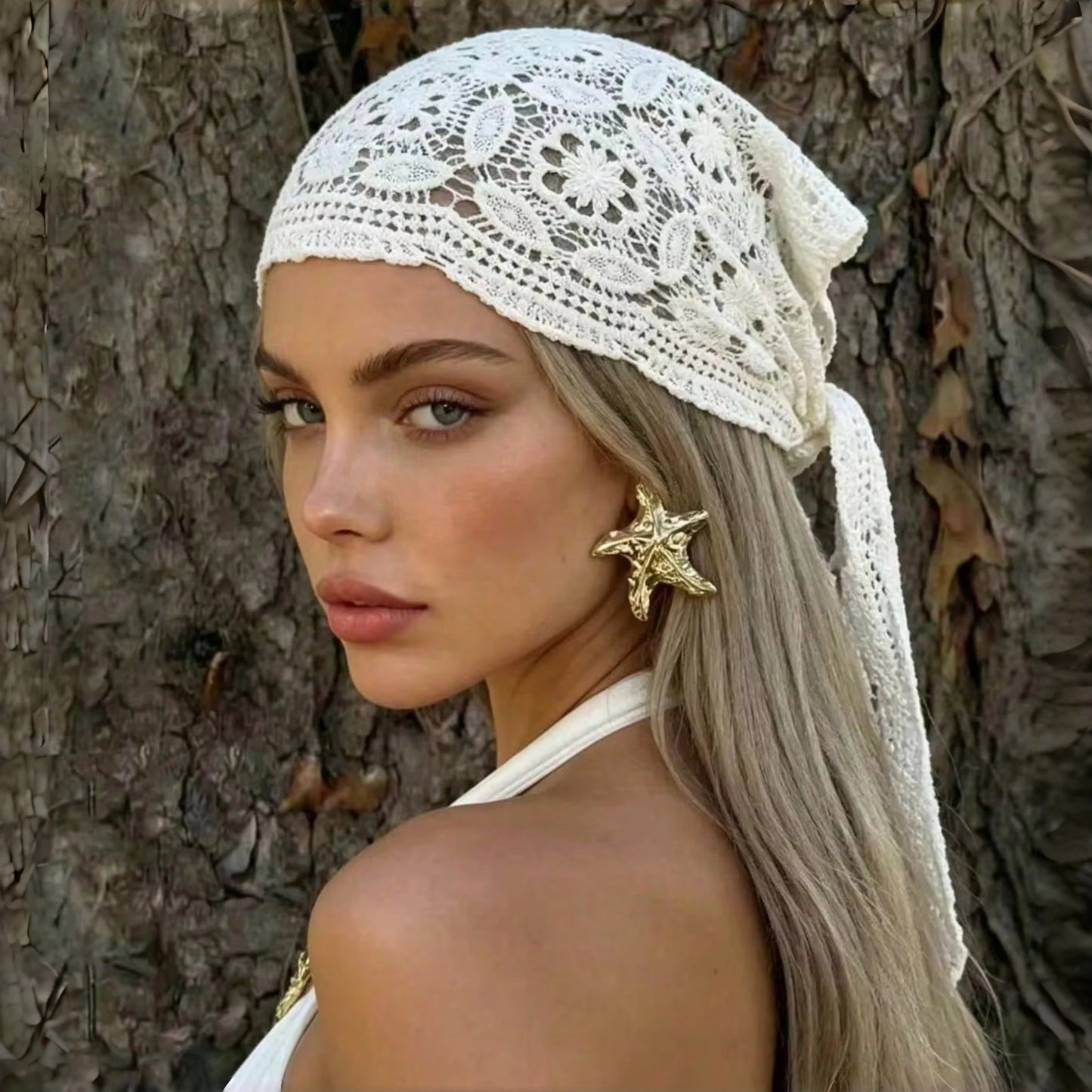 Foulard Bohème Fleuri en Maille et Dentelle au Crochet pour Femme