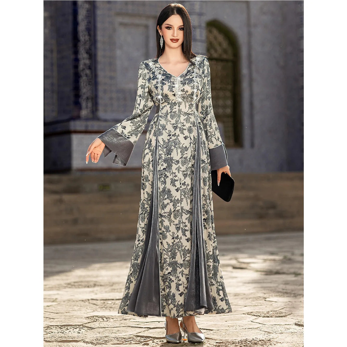 Abaya Femme Longue Élégante – Tissu Fluide et Imprimé Raffiné