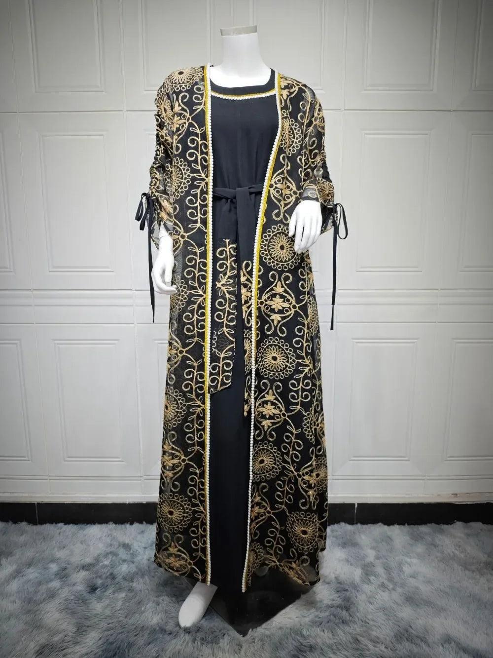 Abaya Femme 2 Pièces Royale – Cardigan Brodé & Robe Élégante
