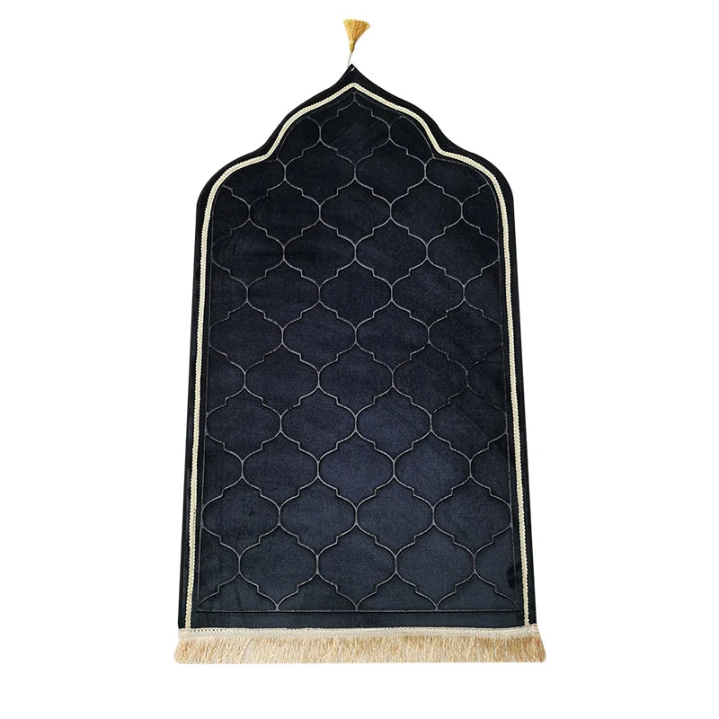 Tapis de Prière Premium – Velours Noir avec Finitions Dorées