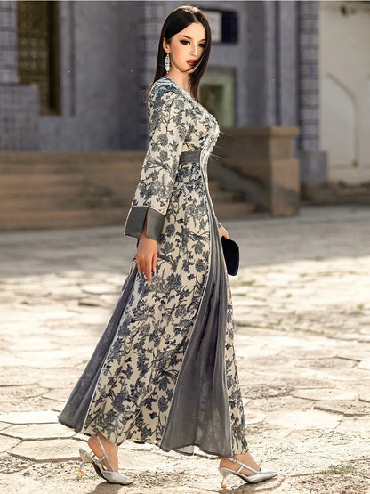 Abaya Femme Longue Élégante – Tissu Fluide et Imprimé Raffiné