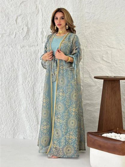 Abaya Femme 2 Pièces Royale – Cardigan Brodé & Robe Élégante