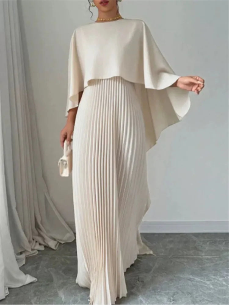 Ensemble 2 Pièces Femme Élégant – Haut Manches Cape & Jupe Plissée