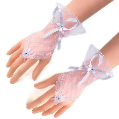 Mitaines Voile Noir – Nœud Satiné & Perle Élégante