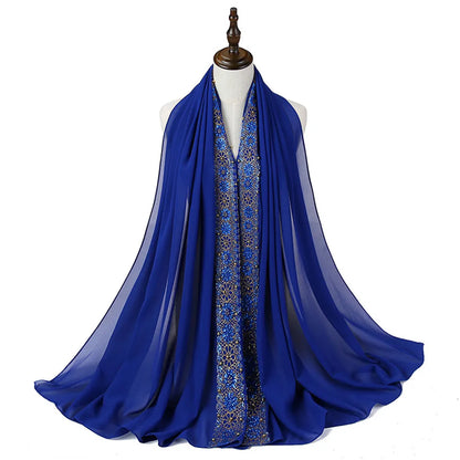 Foulard Noir de Luxe Femme – Voile Élégant avec Broderies Dorées & Détails Raffinés