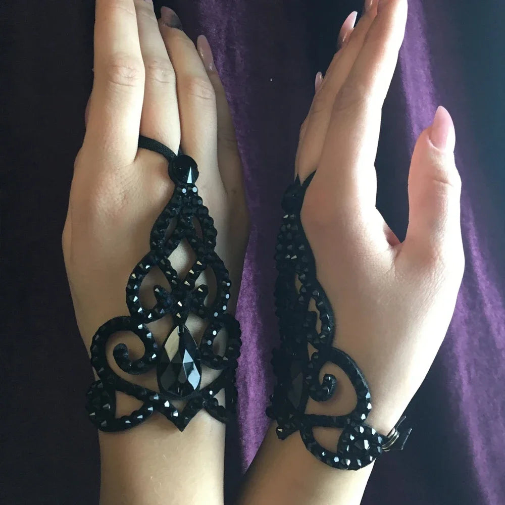 Bracelet en cristal noir chaîne de poignet à maillons