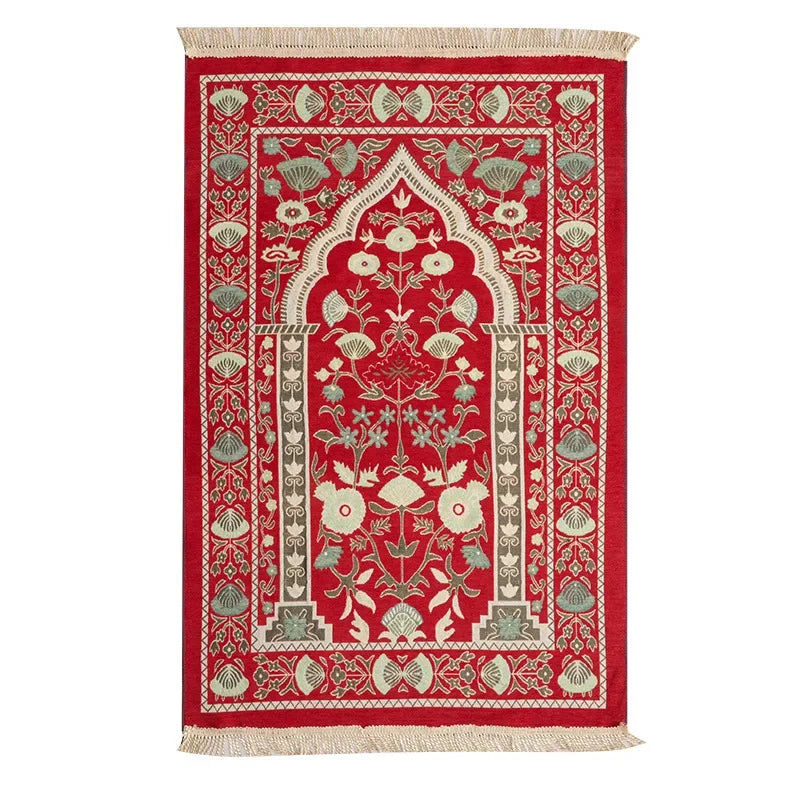 Tapis de Prière Floral en Velours –  Motifs Brodés