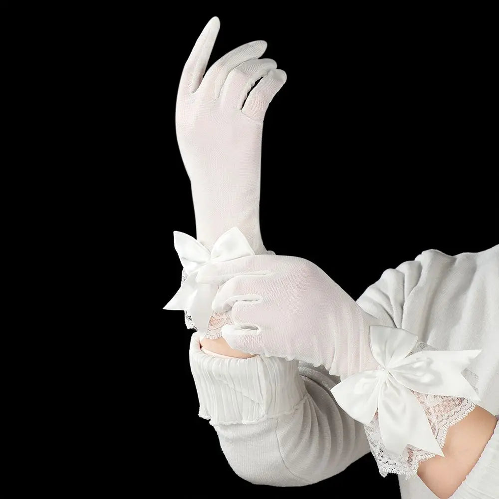 Gants Élégants avec Nœud et Dentelle