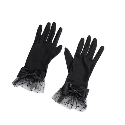 Gants Courts en Voile Transparent – Détails Pois et Nœud Élégant