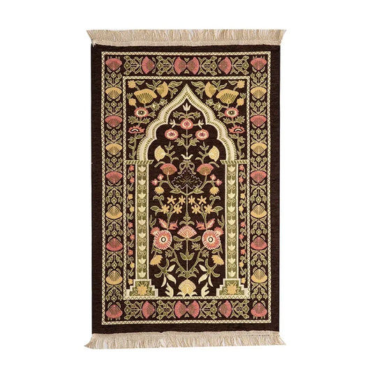 Tapis de Prière Floral en Velours –  Motifs Brodés