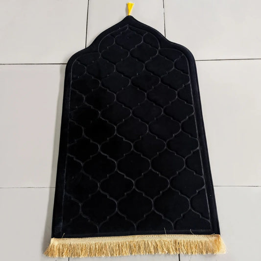 Tapis de Prière Premium – Velours Noir avec Finitions Dorées