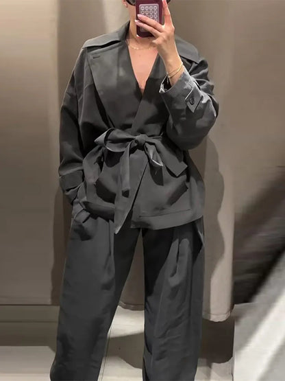 Ensemble Pantalon Femme – Veste à Revers Coupe Ample