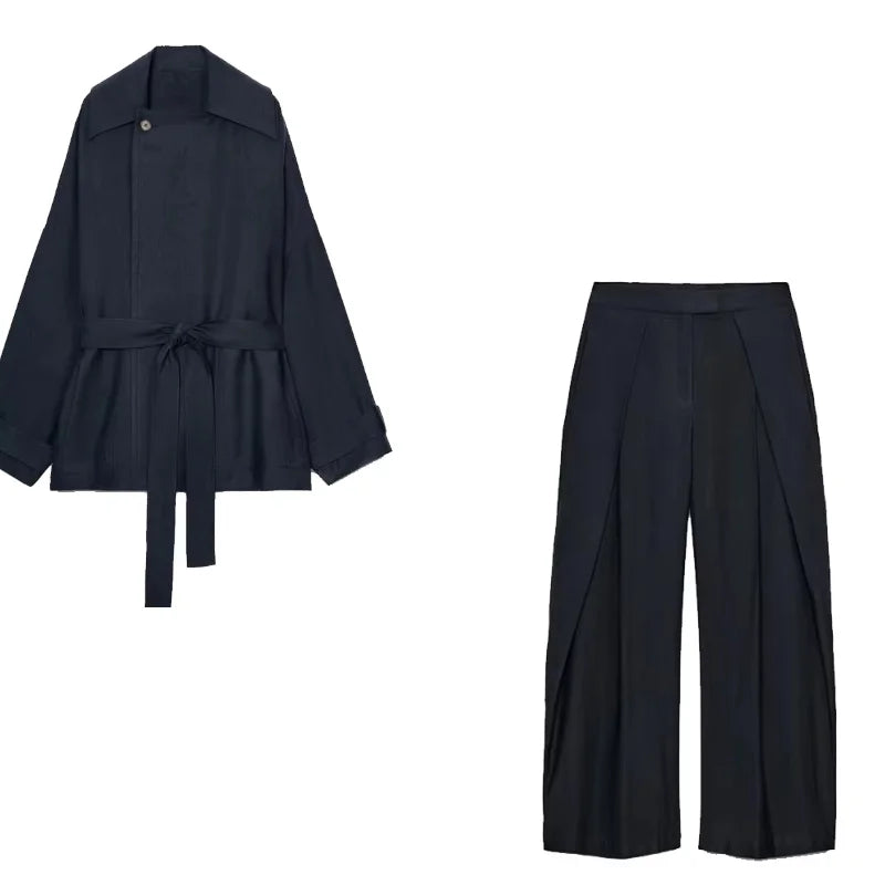 Ensemble Pantalon Femme – Veste à Revers Coupe Ample